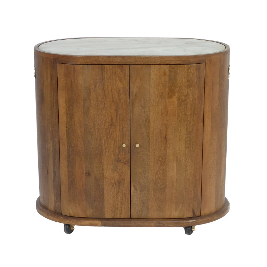 Colmore Cabinet Budapest on Wheels w/ Marble Top – 80x40x76cm in Brown
