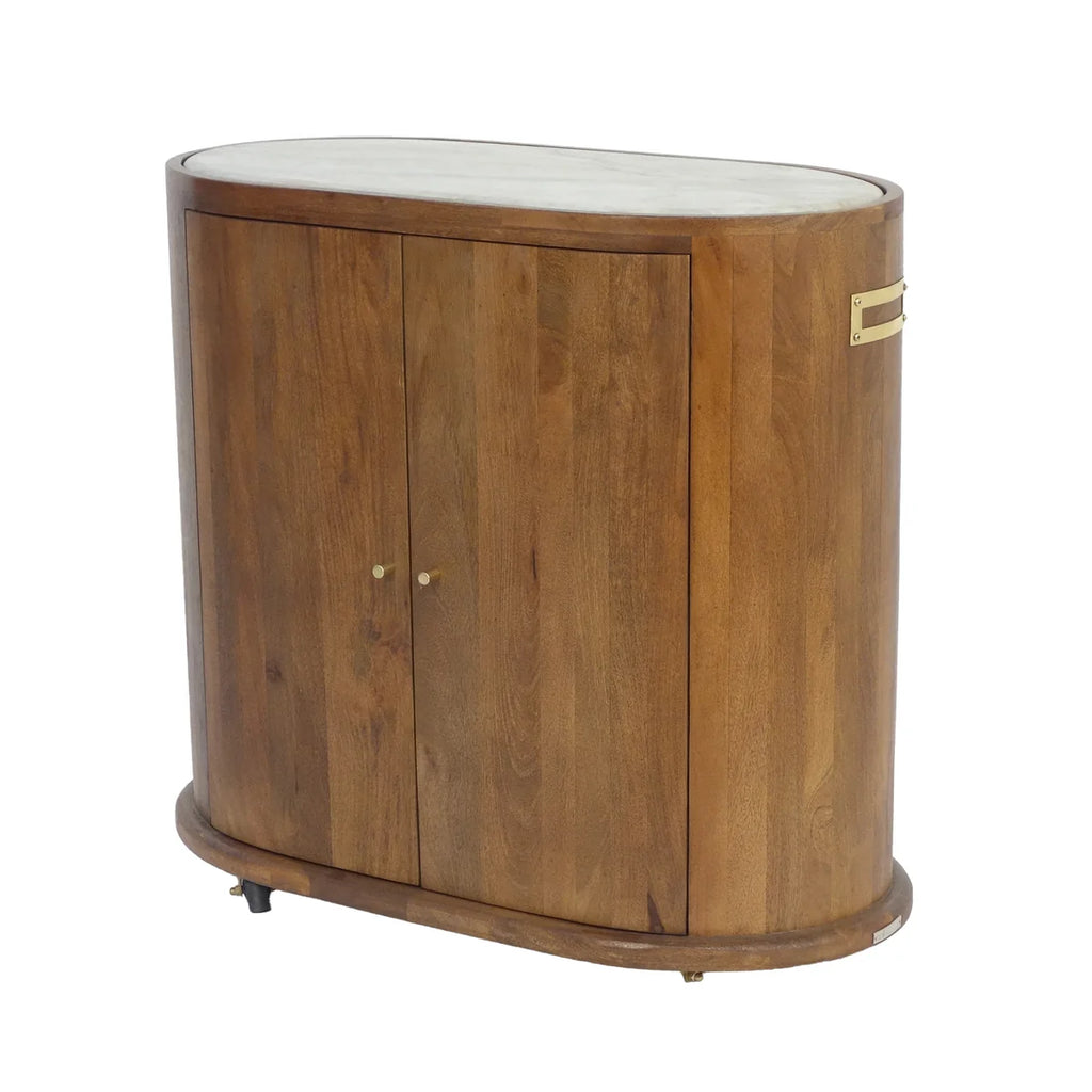 Colmore Cabinet Budapest on Wheels w/ Marble Top – 80x40x76cm in Brown