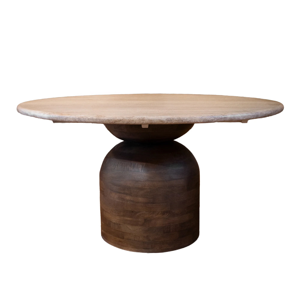Colmore Dining Table Tavora – Ø140x76cm with Brown Mangowood & Travertine Top