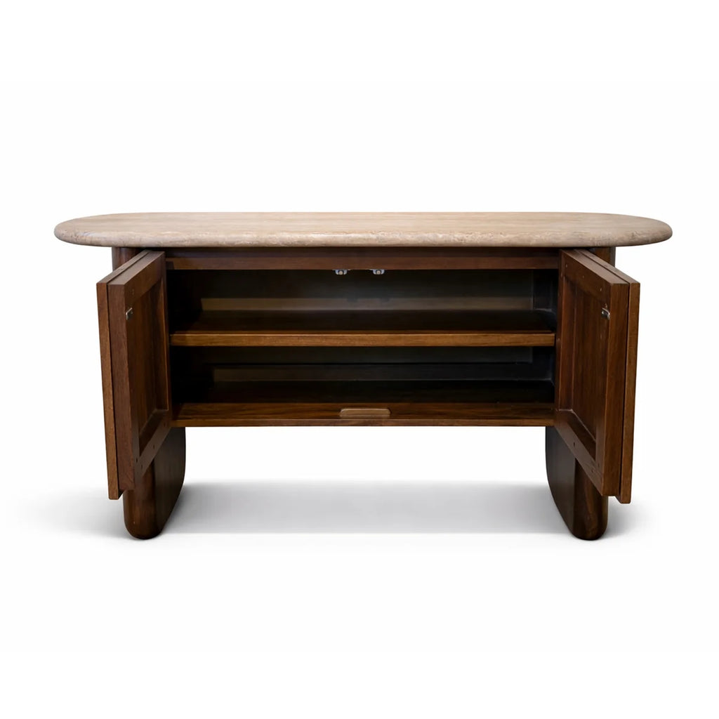 Colmore Sideboard Tavora – 140x40x75cm in Brown Mangowood with Travertine Top