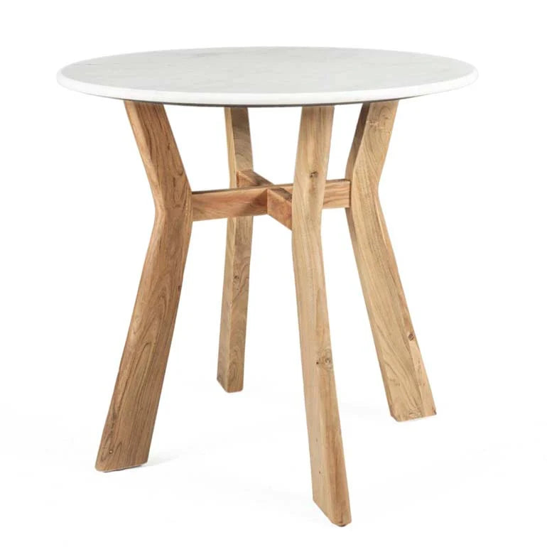 Colmore Bistro Table – Acacia Wood & Banswara White Marble Top (76x76x76cm)
