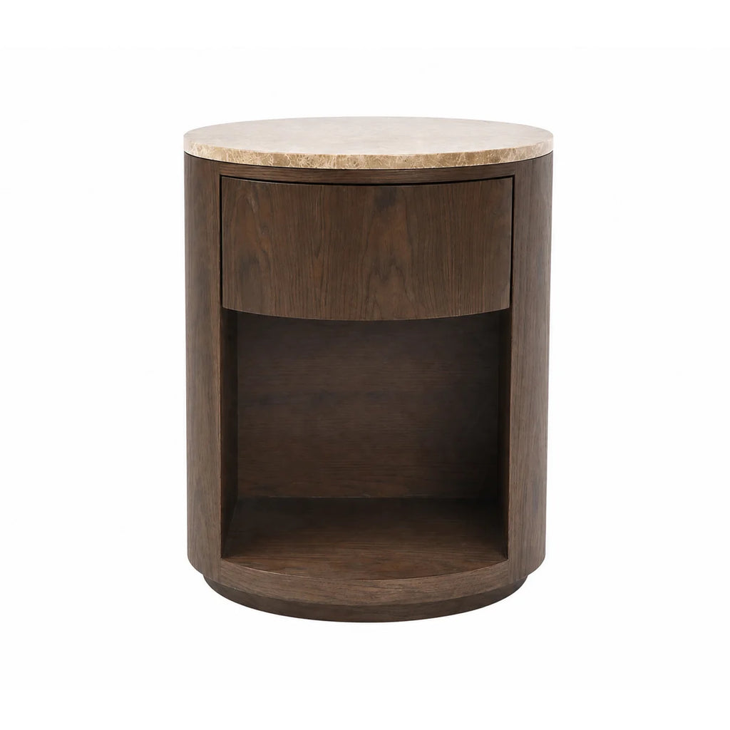 Colmore Bedside Table Velno – Ø45x56cm in Dark Walnut with Marble Top