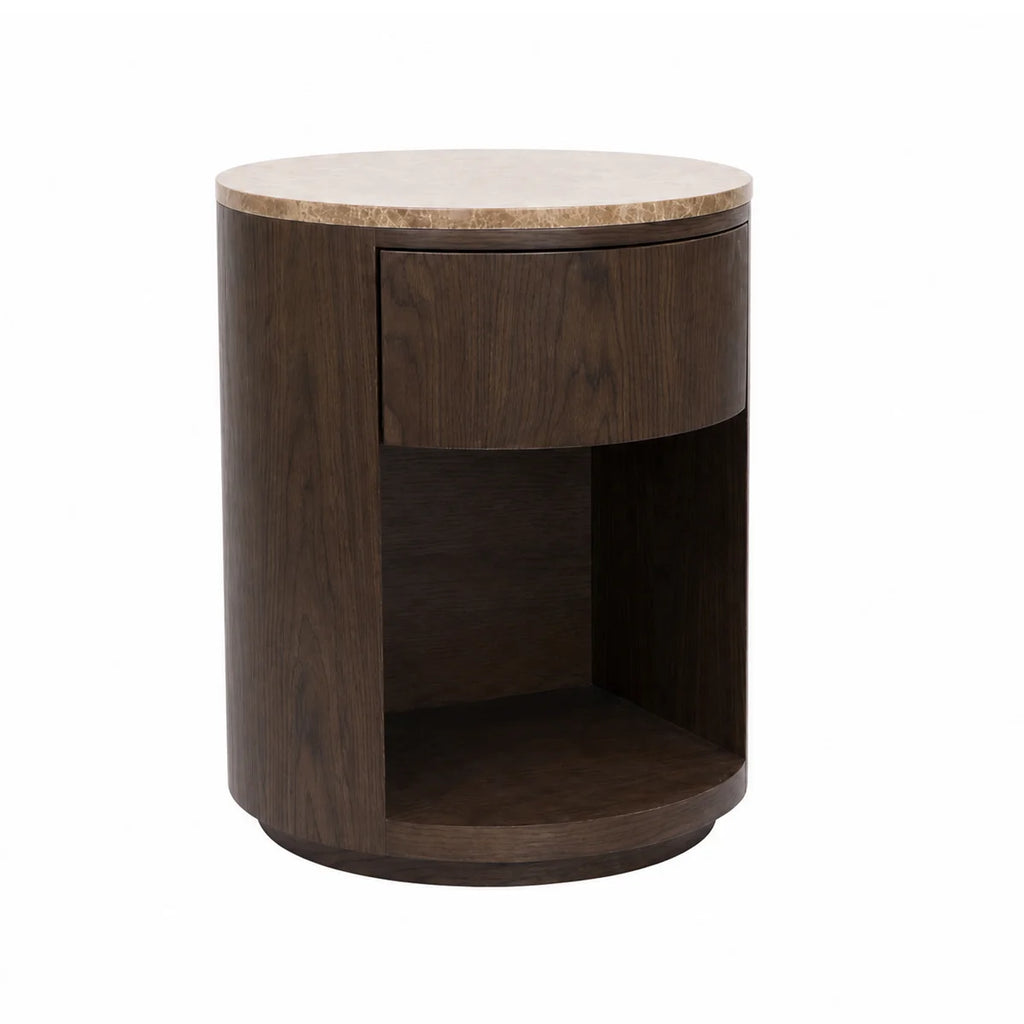Colmore Bedside Table Velno – Ø45x56cm in Dark Walnut with Marble Top