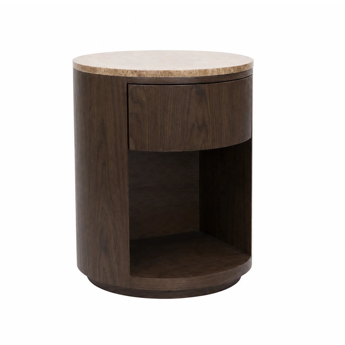 Colmore Bedside Table Velno – Ø45x56cm in Dark Walnut with Marble Top