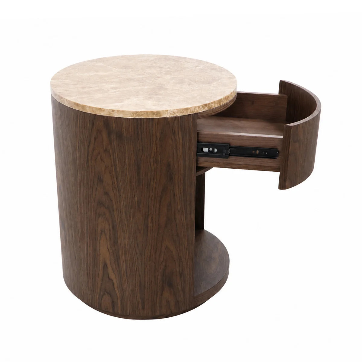 Colmore Bedside Table Velno – Ø45x56cm in Dark Walnut with Marble Top