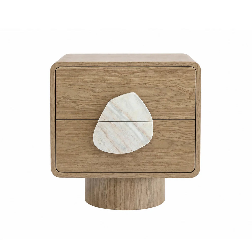 Colmore Bedside Table Lunaro – 54x44x55cm in Light Walnut with Marble Top