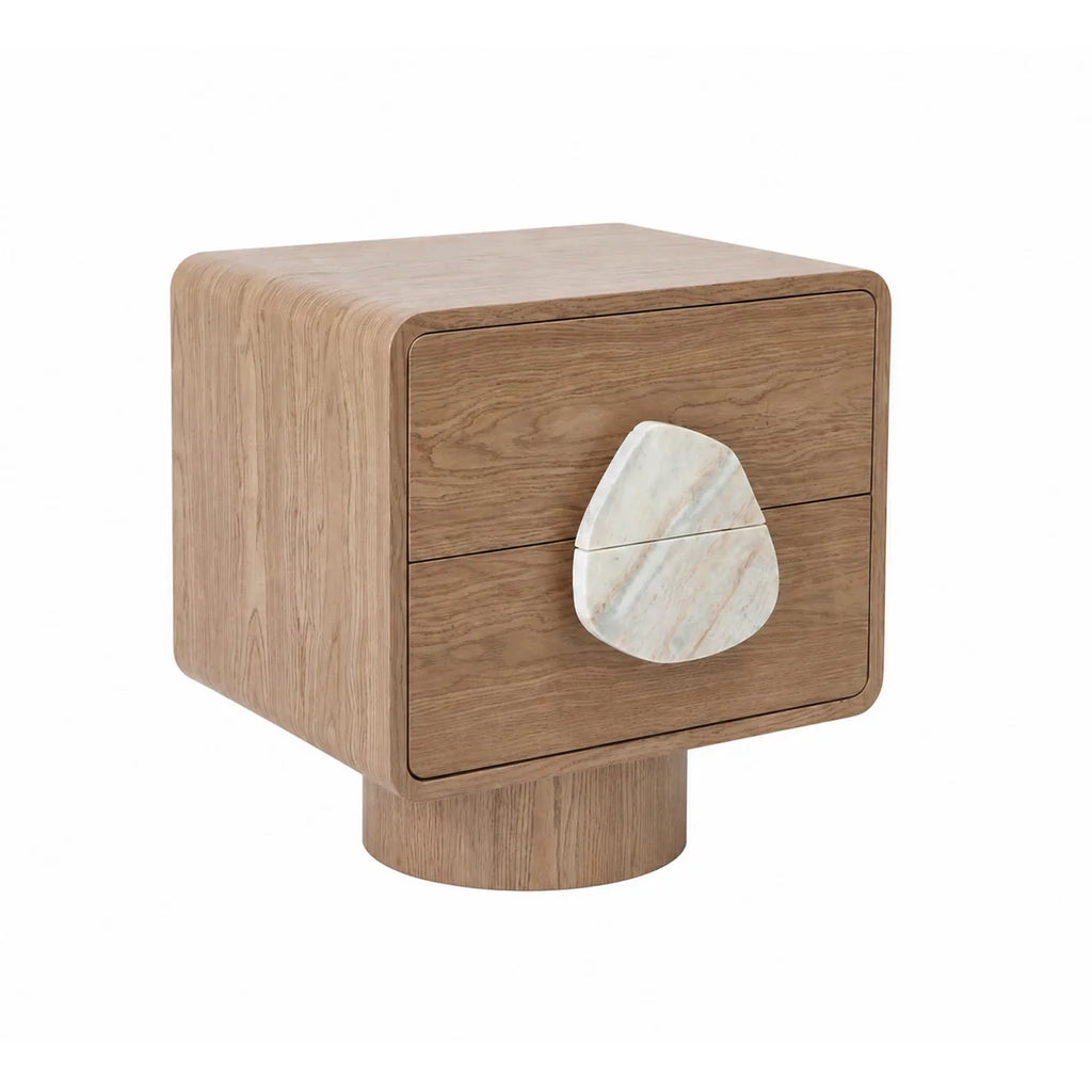 Colmore Bedside Table Lunaro – 54x44x55cm in Light Walnut with Marble Top