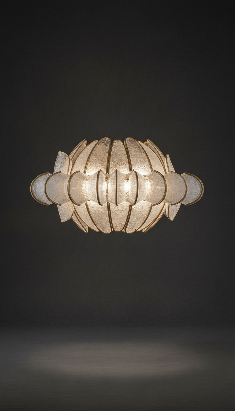 Frosted glass chandelier with sculpted arms