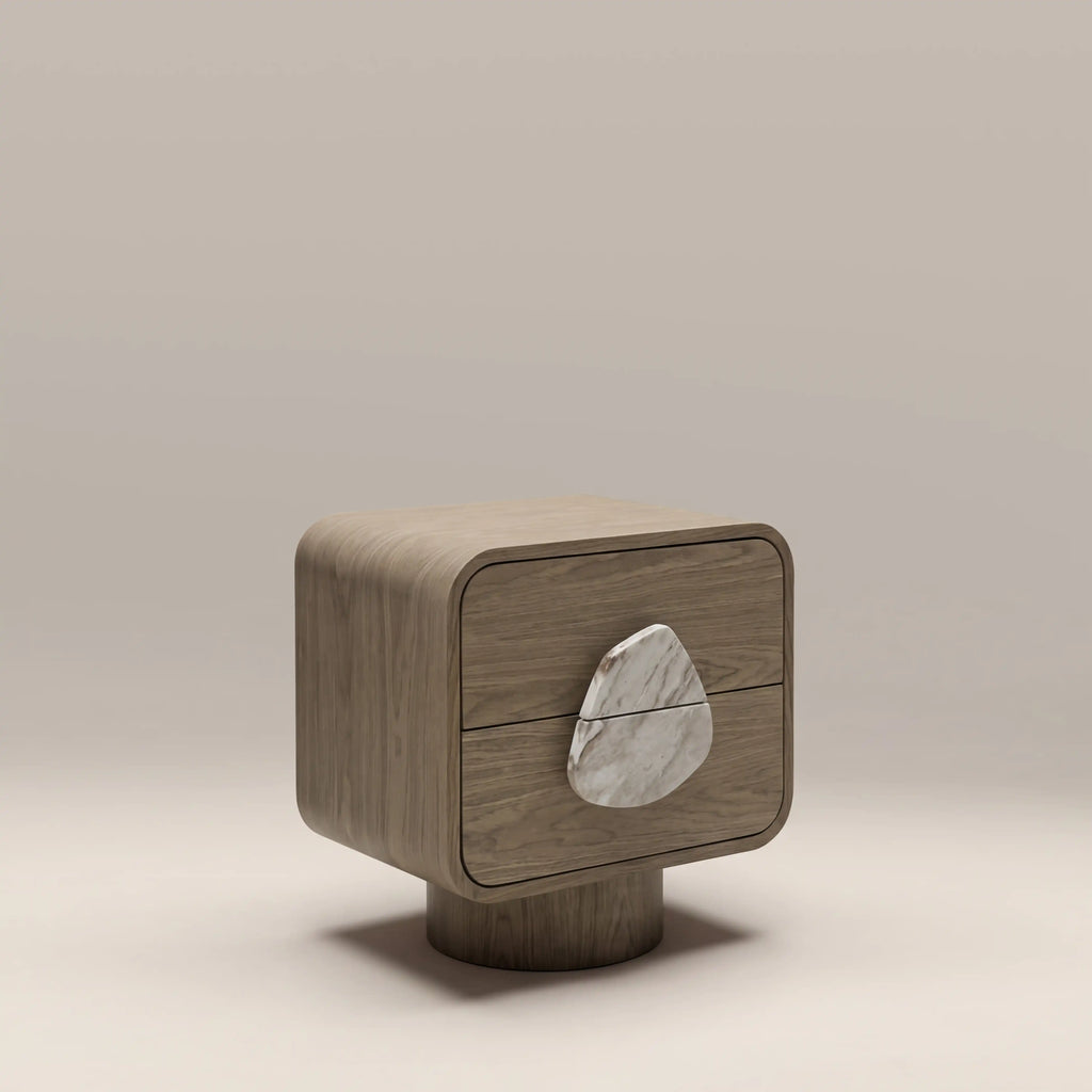 Colmore Bedside Table Lunaro – 54x44x55cm in Light Walnut with Marble Top