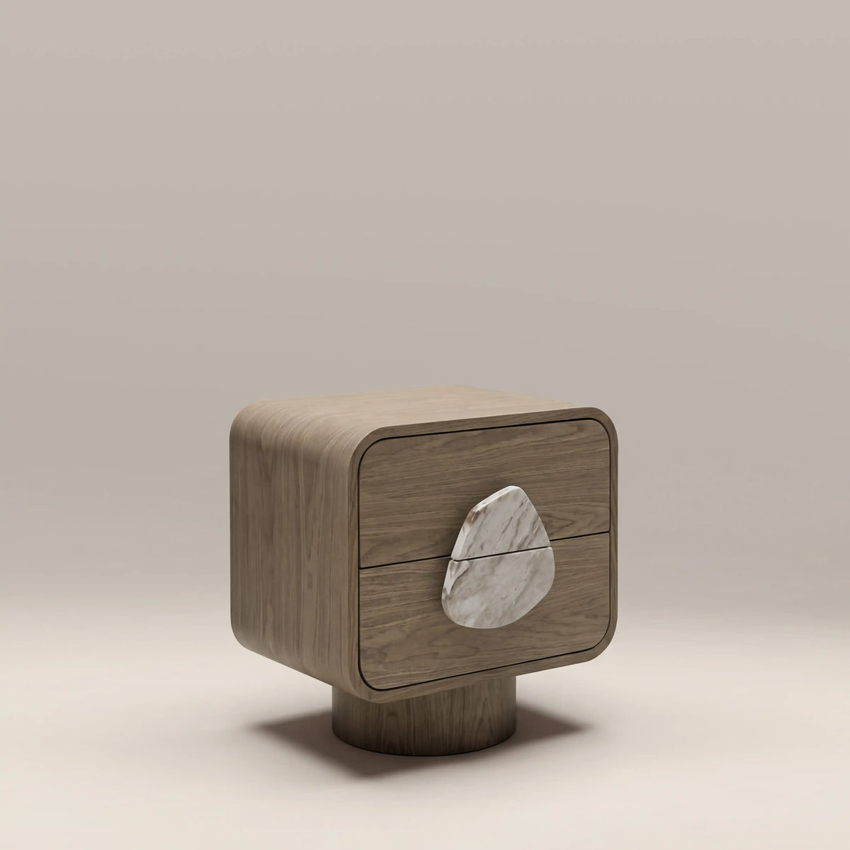 Colmore Bedside Table Lunaro – 54x44x55cm in Light Walnut with Marble Top