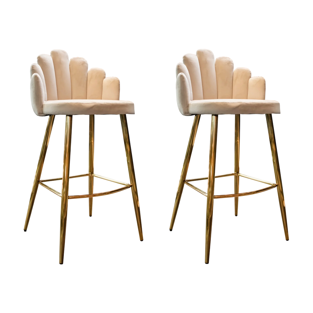 Colmore Bar Chair Belle (Set of 2) – Cream Velvet with Iron Golden Legs (56x56x106cm)